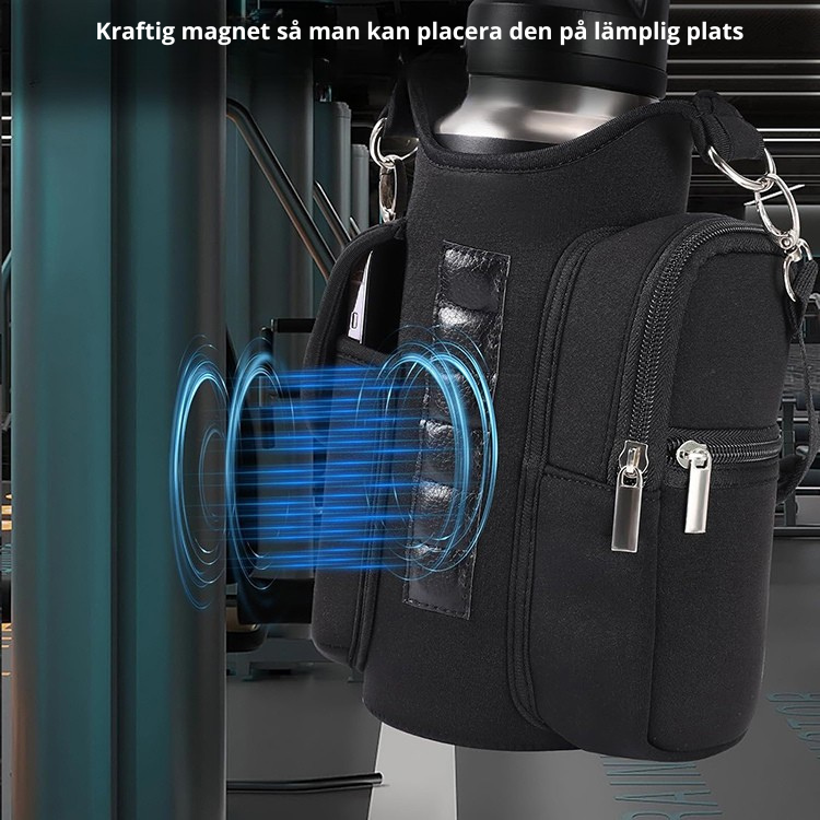 Magnetisk vattenflaskväska – träningsväska med fickor & axelrem