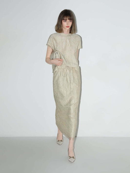 Champagne Satin Tee with Crumpled Texture-1