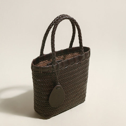 Chocolate Organic Reed Woven Basket Bag-1
