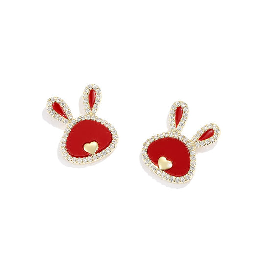Love Rabbit Year Red Earrings-1