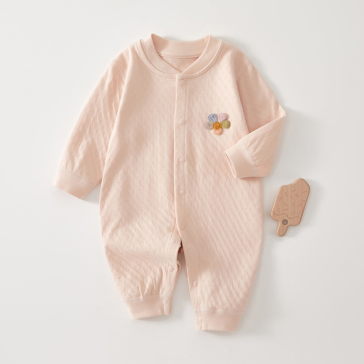Frühling Ankunft Baby Unisex Langarm Blumen Bestickt Muster Strampler