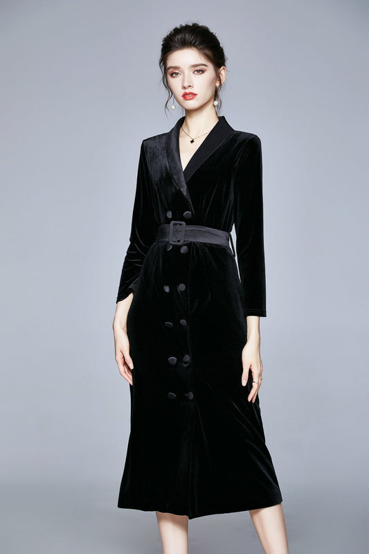 Seductive French Velvet Coat Dress-1