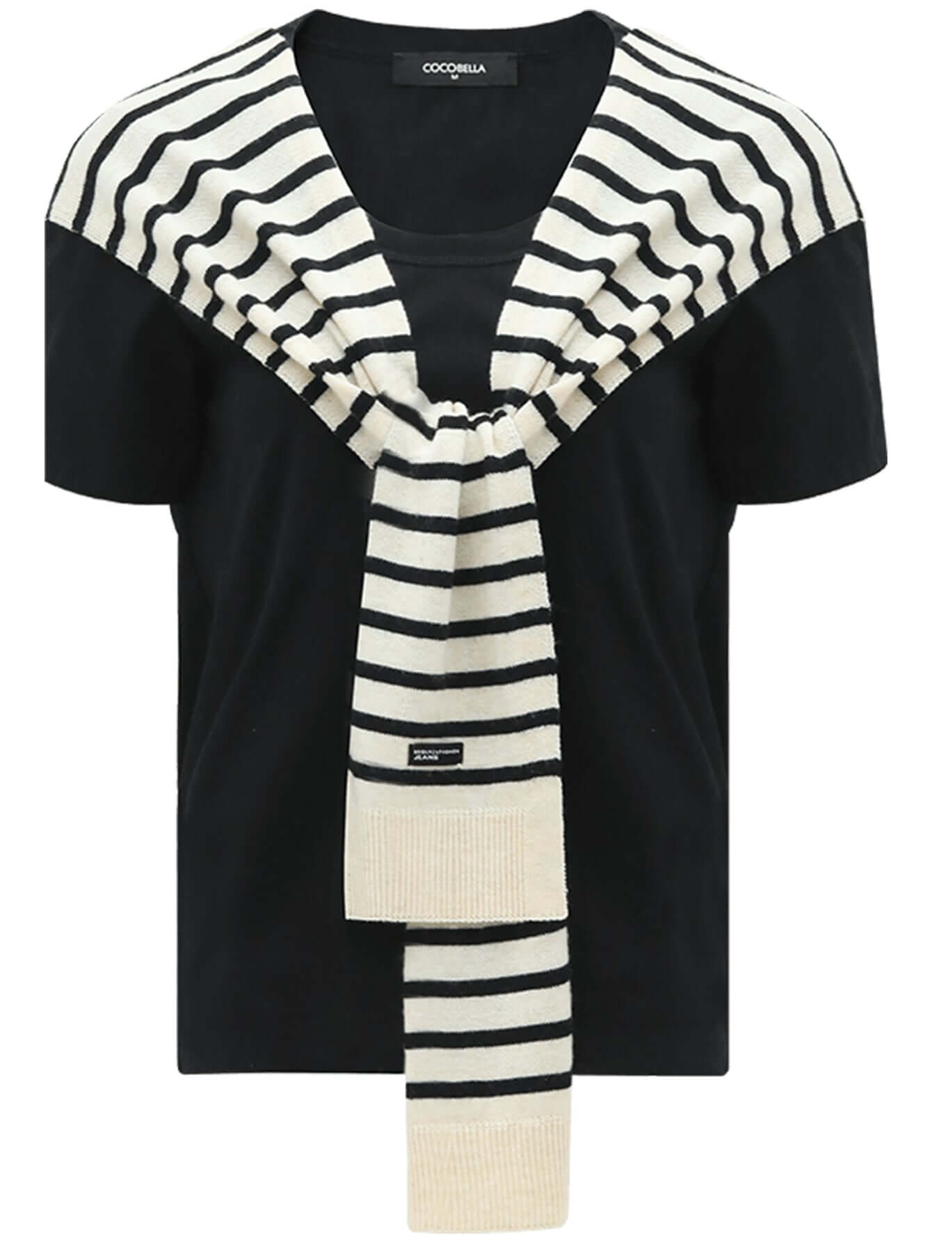 Short Sleeved Black Tee with Striped Shawl-3