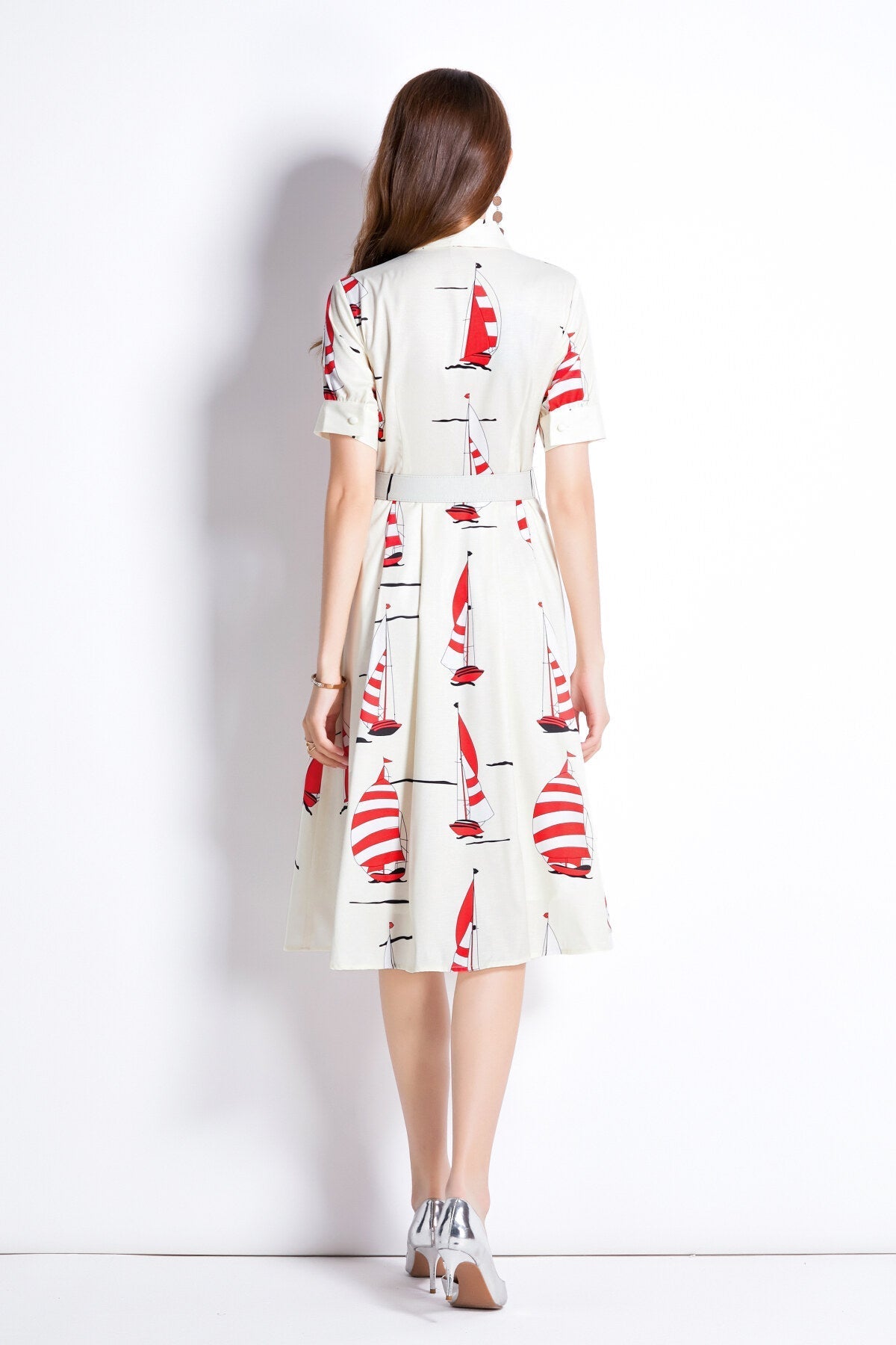 Slim Fit Flattering Sailing French White Flared Dress-3