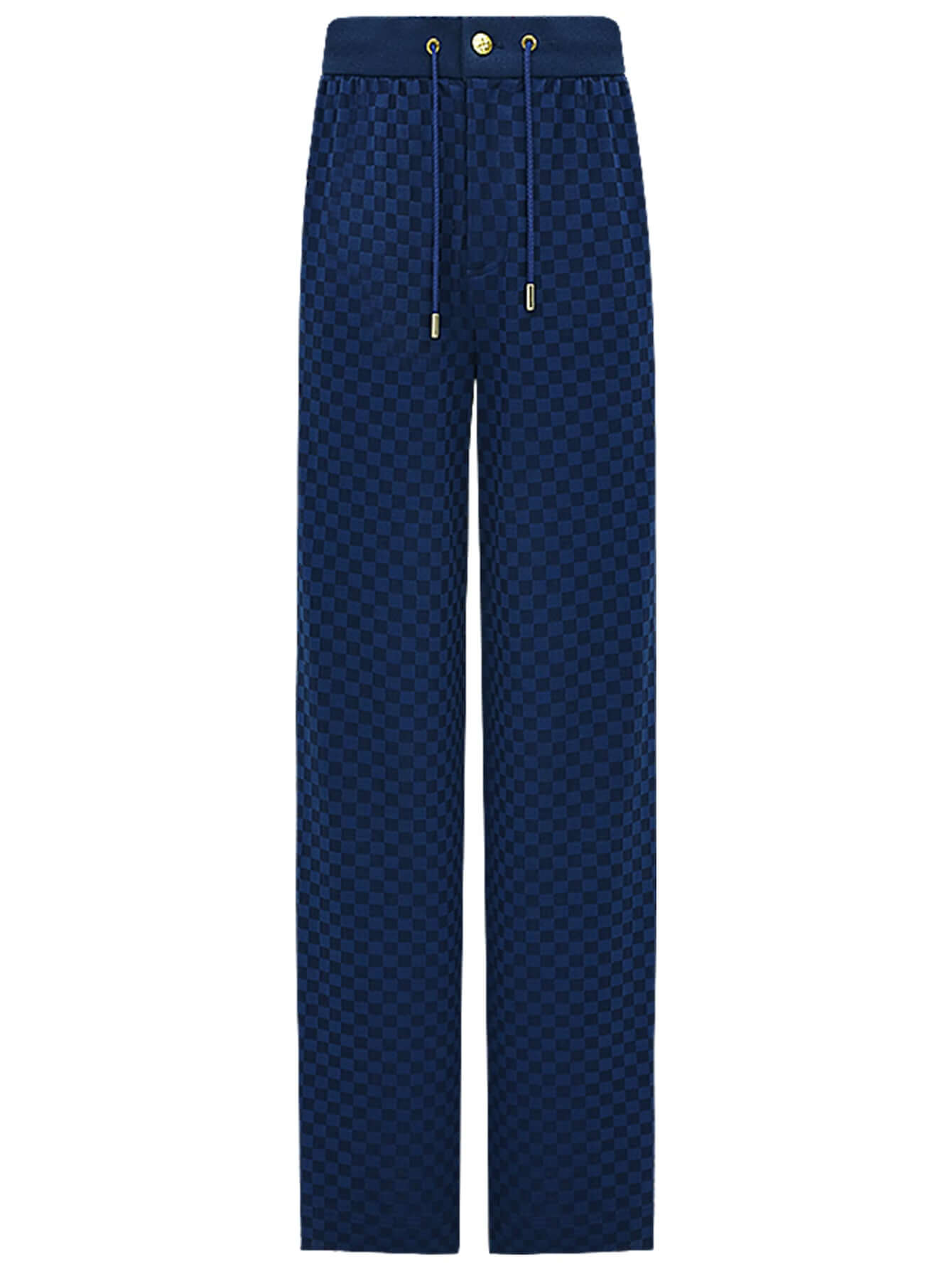 Wide Leg Checked Blue Knitted Pants-3