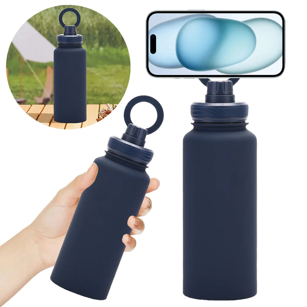 Isolierte Wasserflasche mit Telefonhalterung