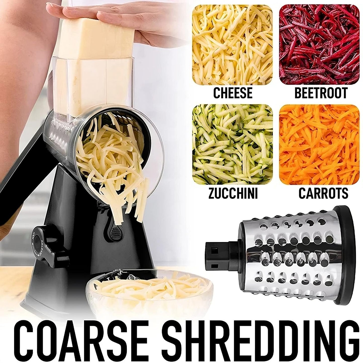 3-in-1 Rotary Cheese Grater & Vegetable Slicer