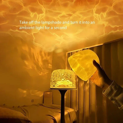 Pilz-Tischlampe mit Wasserwellenprojektion