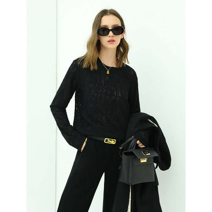 3D Hollow-out Jacquard Black Knit Top-0