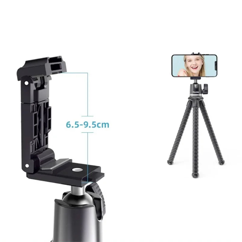Telesin Tripod flexibelt 360 grader kulledshuvud 1/4" skruv / Mobilhållare / Tillbehörssko - Bläckfisk