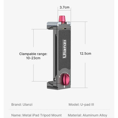 Ulanzi U-Pad III Tablet Clamp Fäste - hållare Padda till 1/4" skruv - Aluminium