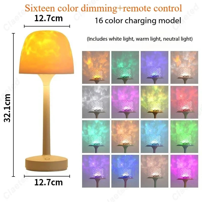 Pilz-Tischlampe mit Wasserwellenprojektion