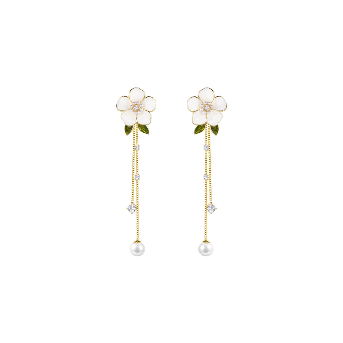 Wander Camellia Tassel Gold Earrings-0