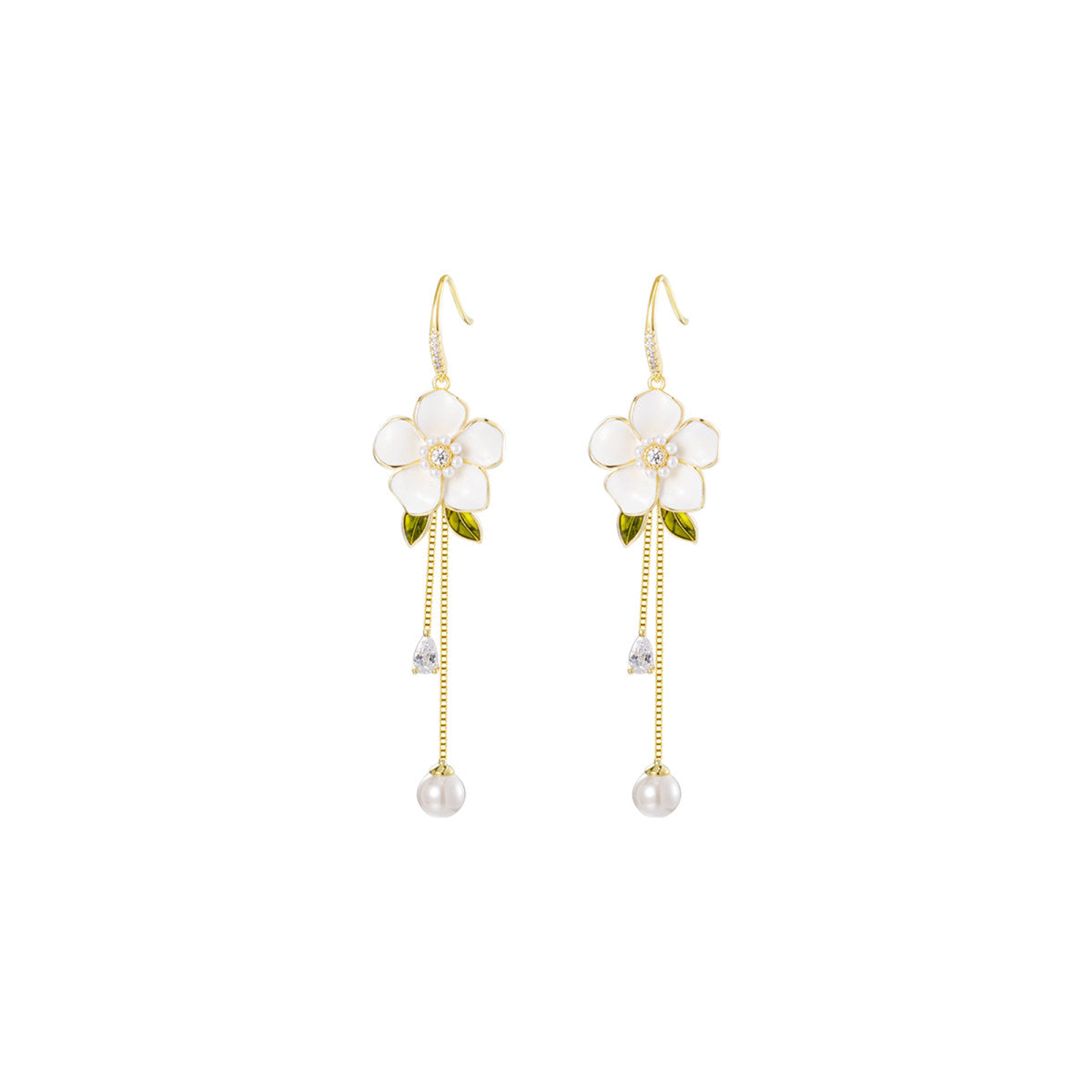 Aromatic Camellia Tassle Gold Earrings-0