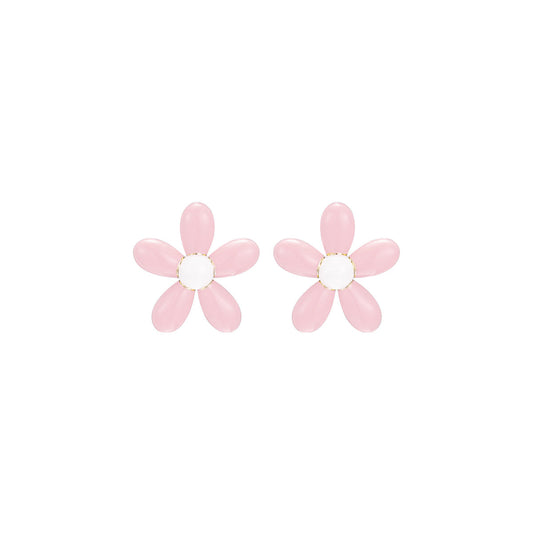 Tiny Delightful Flower Stud Pink Earrings-0