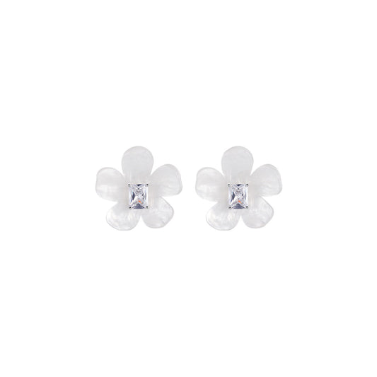 Frozen Plumeria Stud Silver Earrings-0