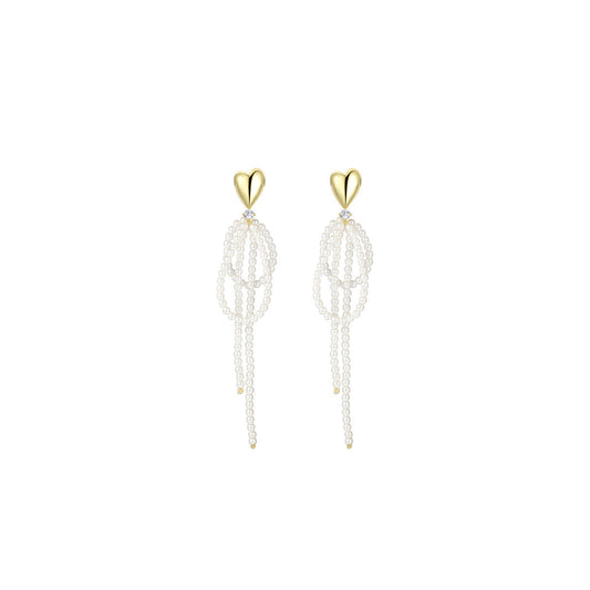 Intaglio Pearl Cluster Drop Gold Earrings-0