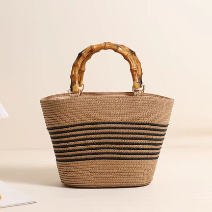 Rymlig Toteväska med Bambuhandtag – Somrig & Stilren Handväska