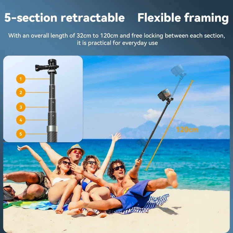 TELESIN 1.2 m Kolfiber Selfie Stick / Monopod med 1/4”-Gänga