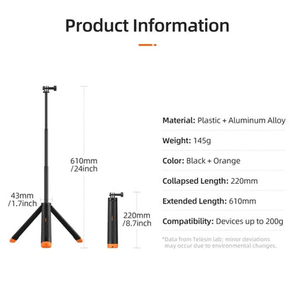 Telesin Flytande Selfiepinne Tripod  220 - 610mm med fäste för GoPro