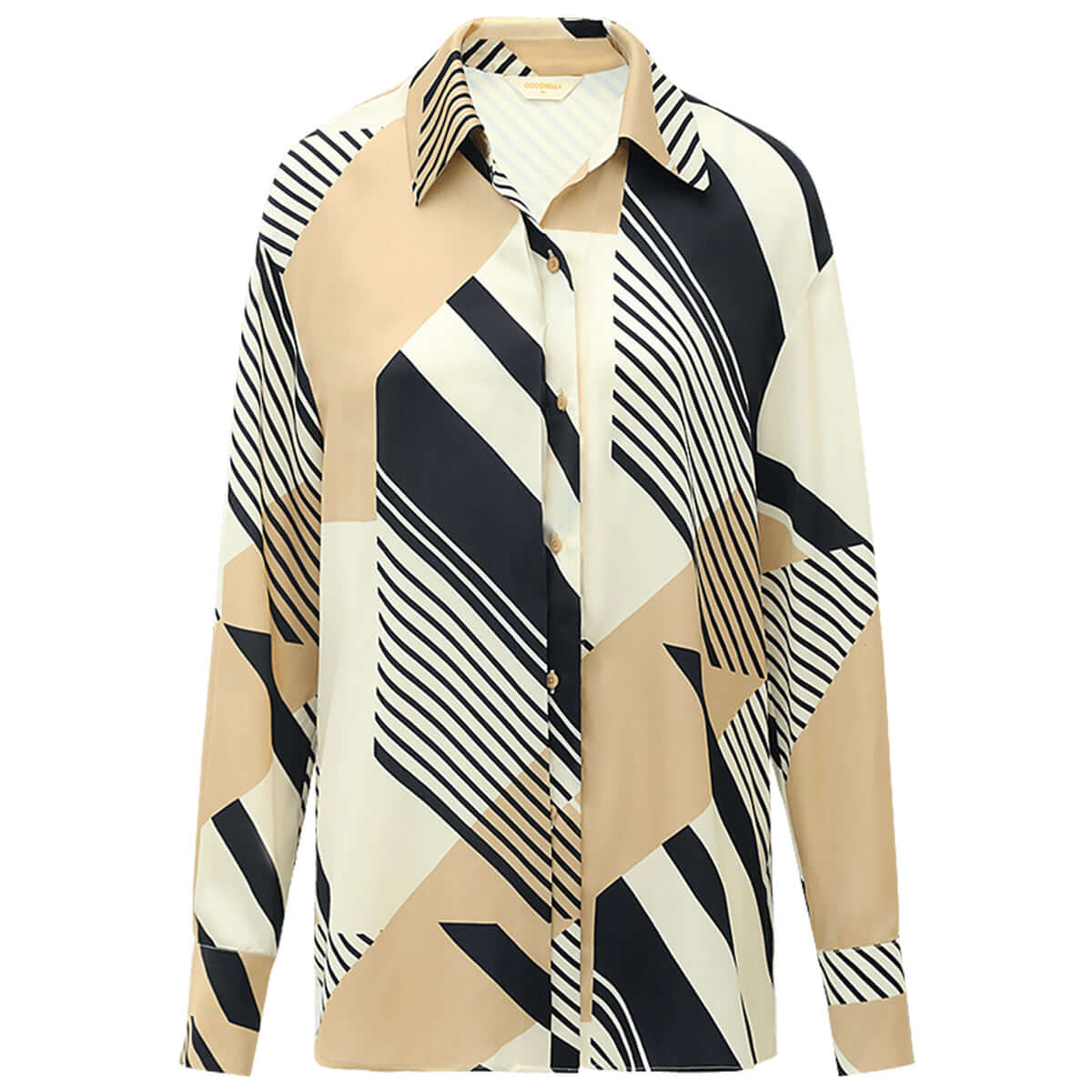 Abstract Geometric Print Silk Khaki Shirt-3