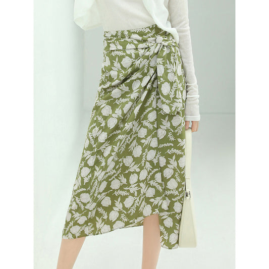 Aesthetic Side Twist Grassland Wrap Skirt-0