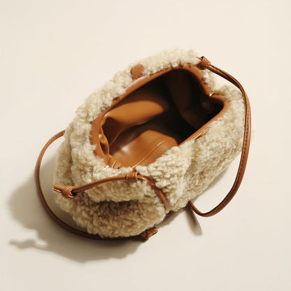 Apricot Beige Furry Double Thin Strap Shoulder Bag-2
