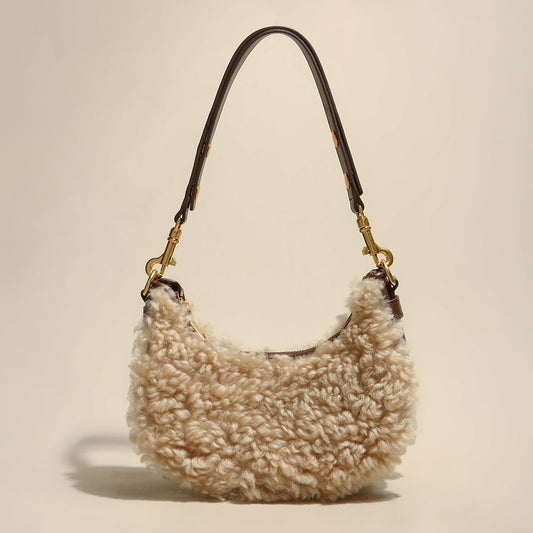 Apricot Beige Furry Mini Daily Shoulder Bag-0