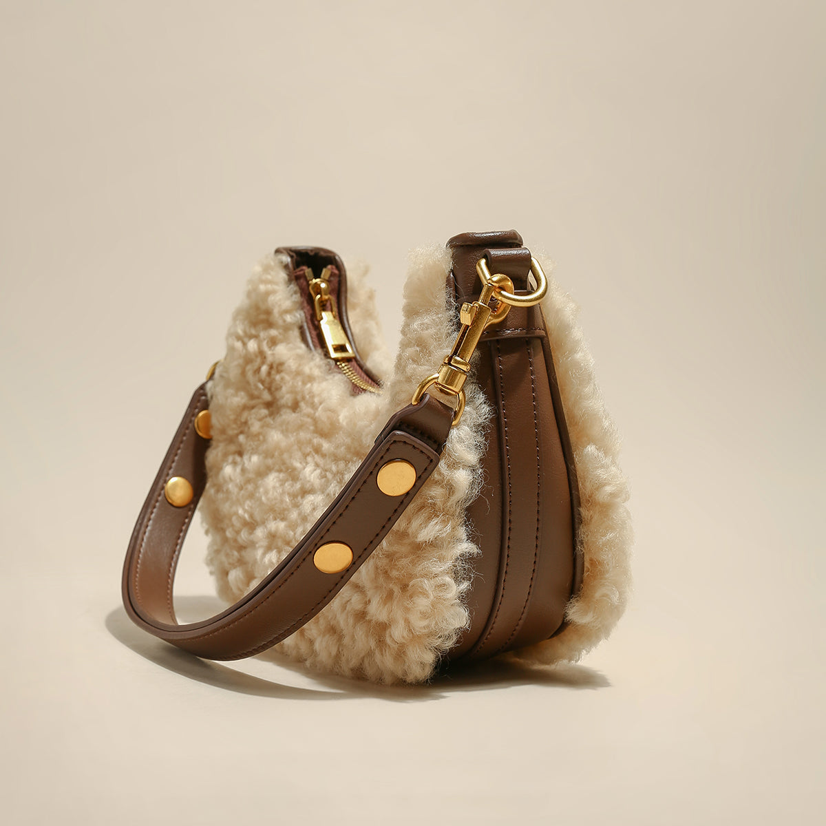 Apricot Beige Furry Mini Daily Shoulder Bag-2