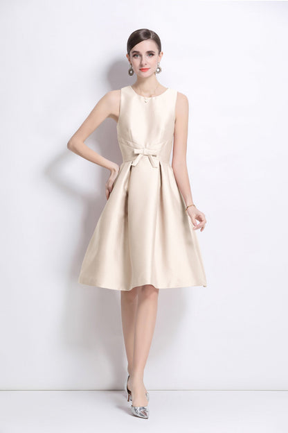 Belted Bowknot Satin Fitted Midi Dress-3