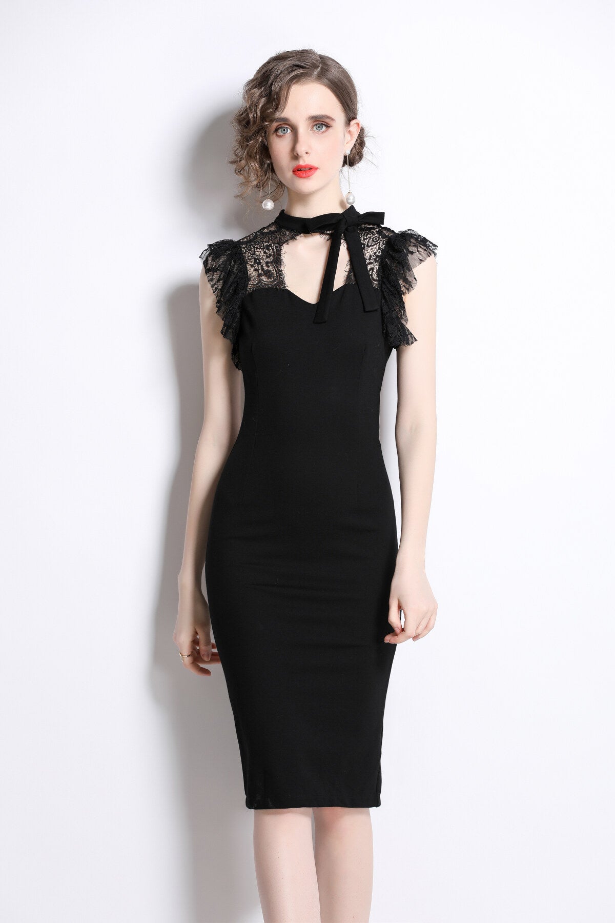 Black Lace Bodycon Sexy Roman Dress-2