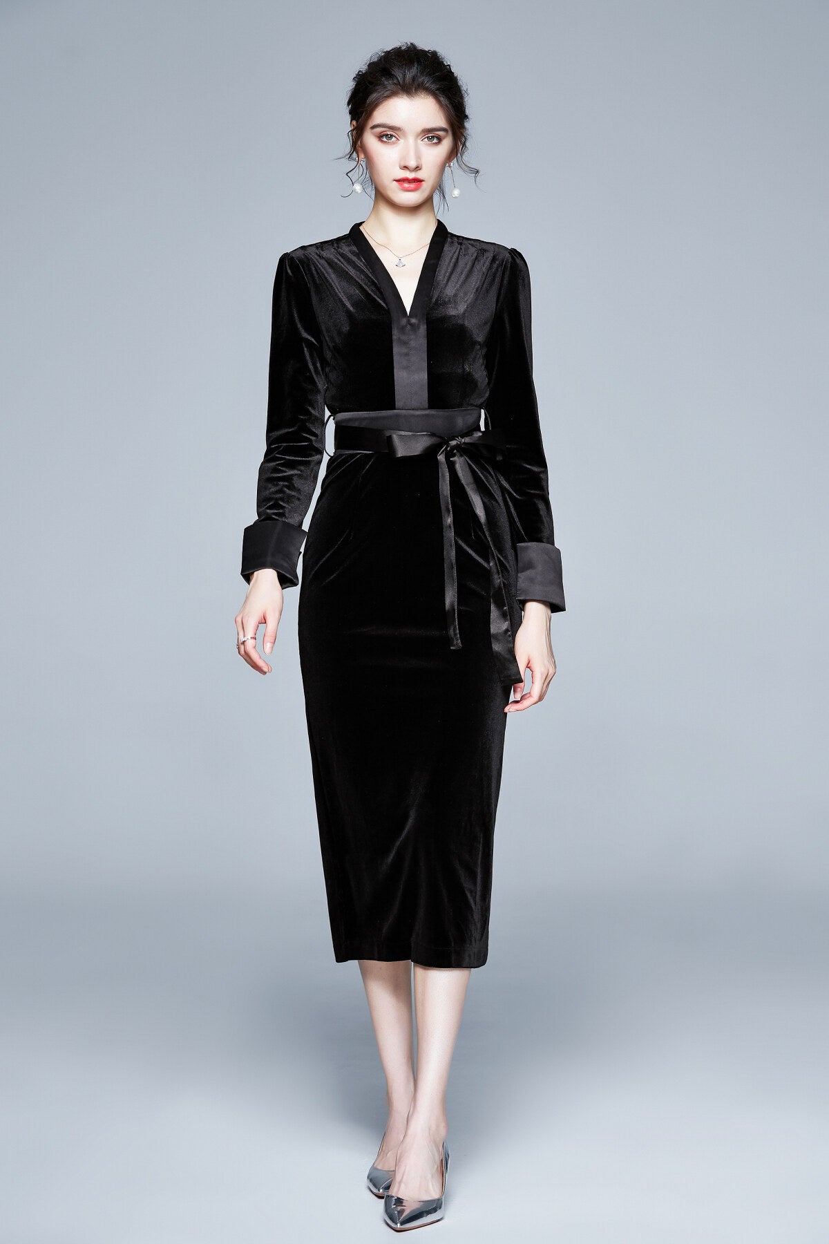 Black Velvet Kimono Dress-0