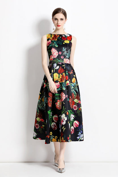 Blooming Garden Sleeveless Pleated A Line Tea Dress-1