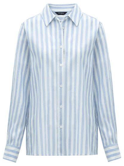 Blue and White Striped Long Sleeve Collared Shirt-3