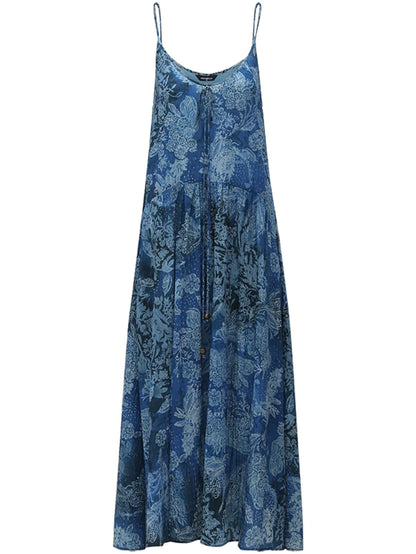 Bohemian Blue Floral Textured Maxi Dress-3