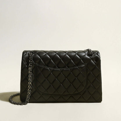 Capacious Black Quilted Bag with Metallic Chain Straps-2