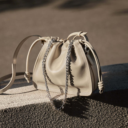 Chain Strap Drawstring Leather Bucket Bag-2