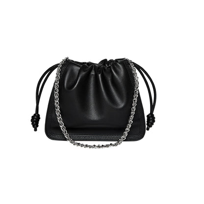 Chain Strap Drawstring Leather Bucket Bag-5