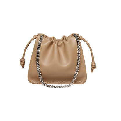 Chain Strap Drawstring Leather Bucket Bag-6