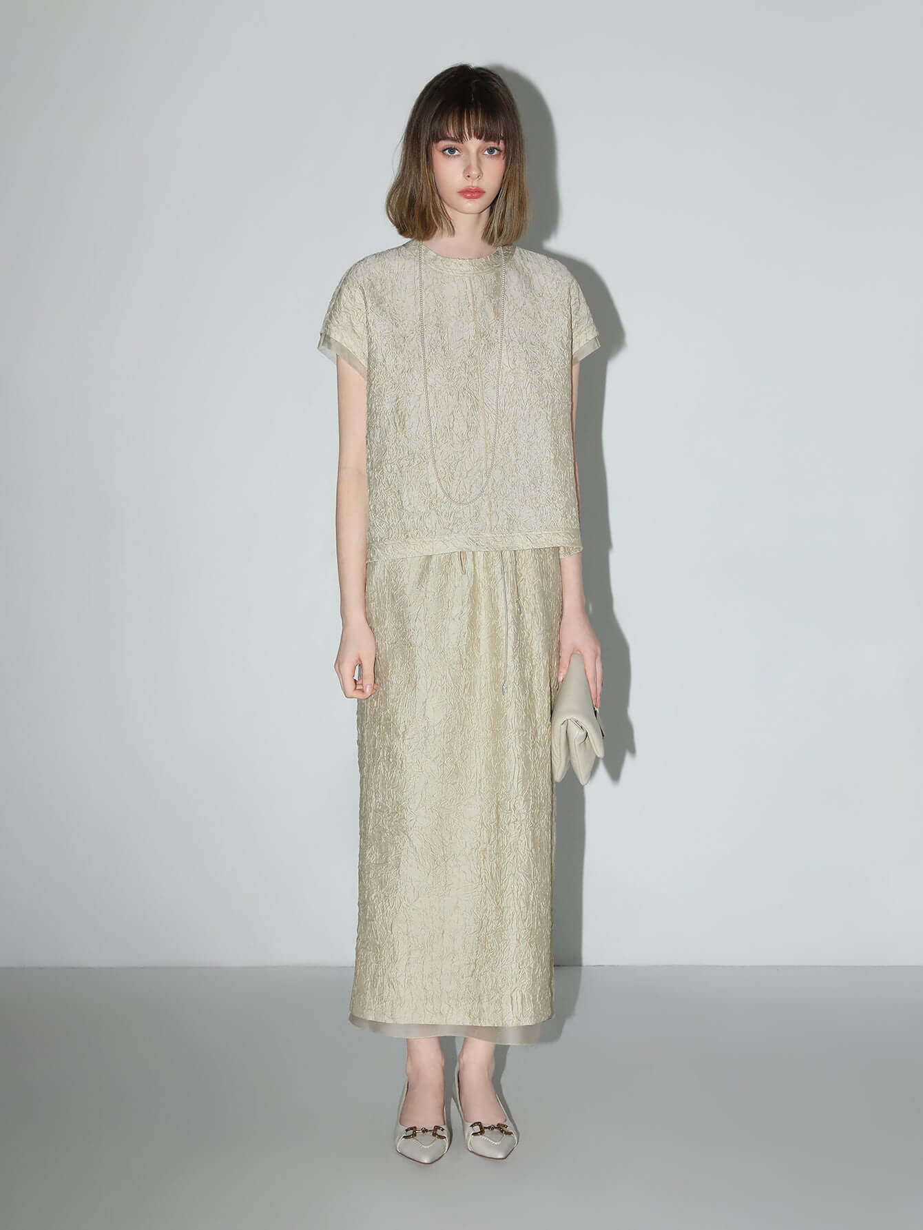 Champagne Satin Tee with Crumpled Texture-2