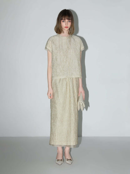 Champagne Satin Tee with Crumpled Texture-2