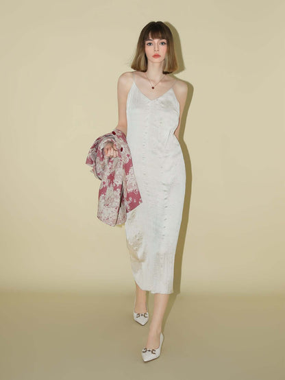 Chrevron Knitted Ivory French Slip Dress-0