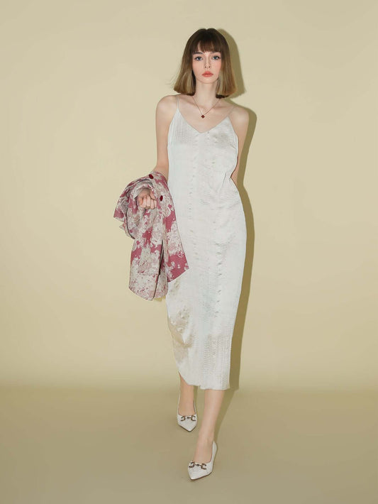 Chrevron Knitted Ivory French Slip Dress-0