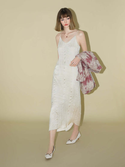 Chrevron Knitted Ivory French Slip Dress-2