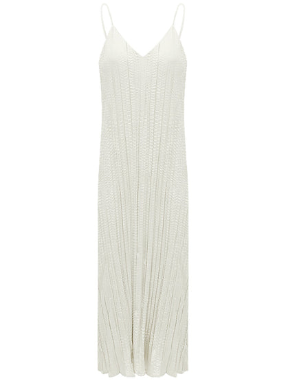 Chrevron Knitted Ivory French Slip Dress-3