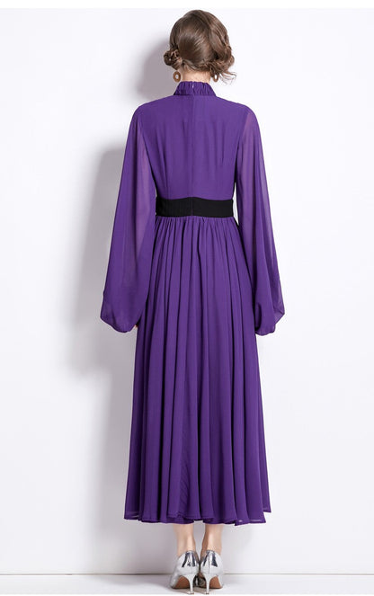 Cinched Waist Flowing Purple Chiffon Maxi Dress-3