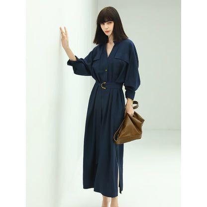 Classic Belted Navy Shirt Dress-2