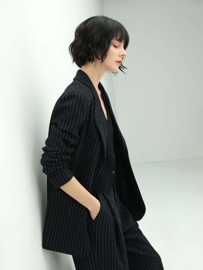 Classic Black Pinstripe Tailored Blazer-1