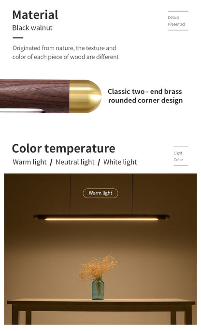 Contemporary Solid Wood and Brass Pendant Light-3