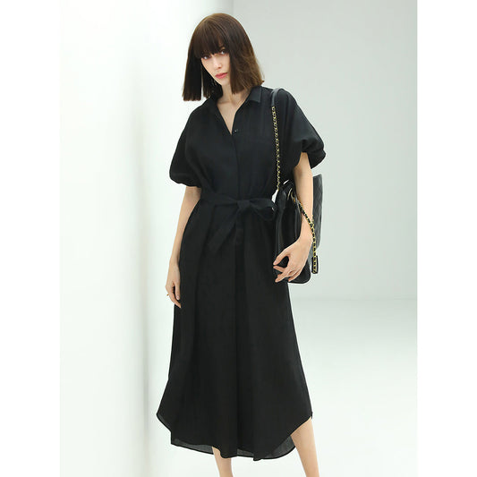 Corporate Puff Sleeved Belted Shirt Dress-0